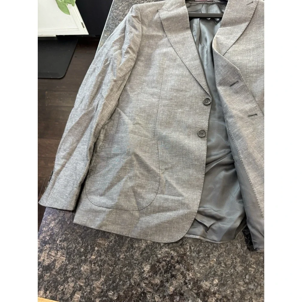CONNAISSEUR PARIS - GREY 2 PIECE SLIM FIT LINEN‎ SUIT WITH PATCH POCKETS Sz 46